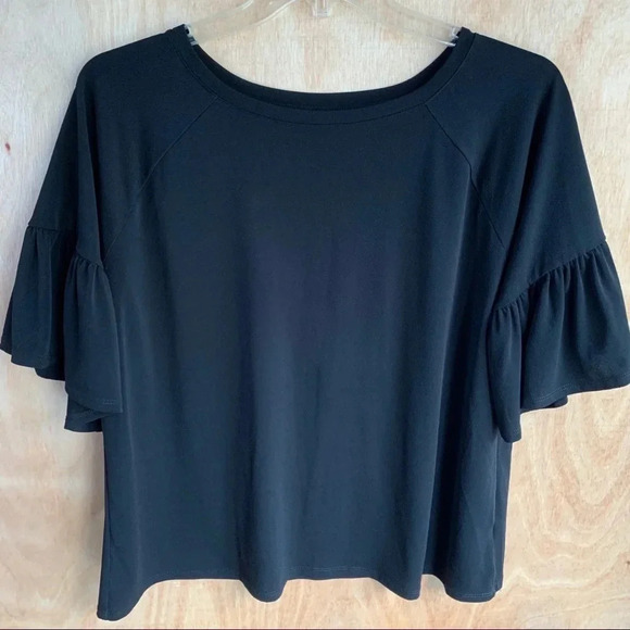 Worthington Short Flutter Sleeve Top Round Neck Black Petite XL - Picture 5 of 7